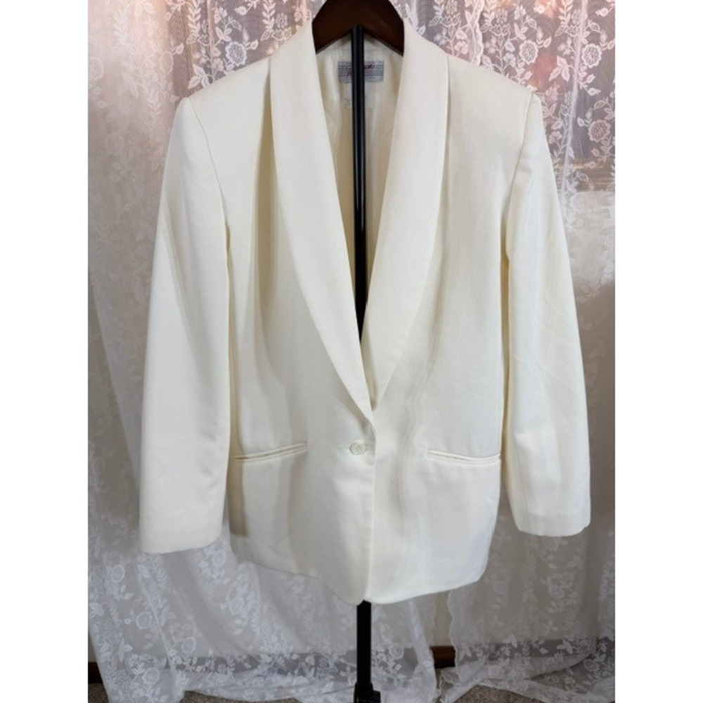 Vintage late 1980's Wyndham Collection Cream Shawl Lapel Blazer Jacket Sz 12